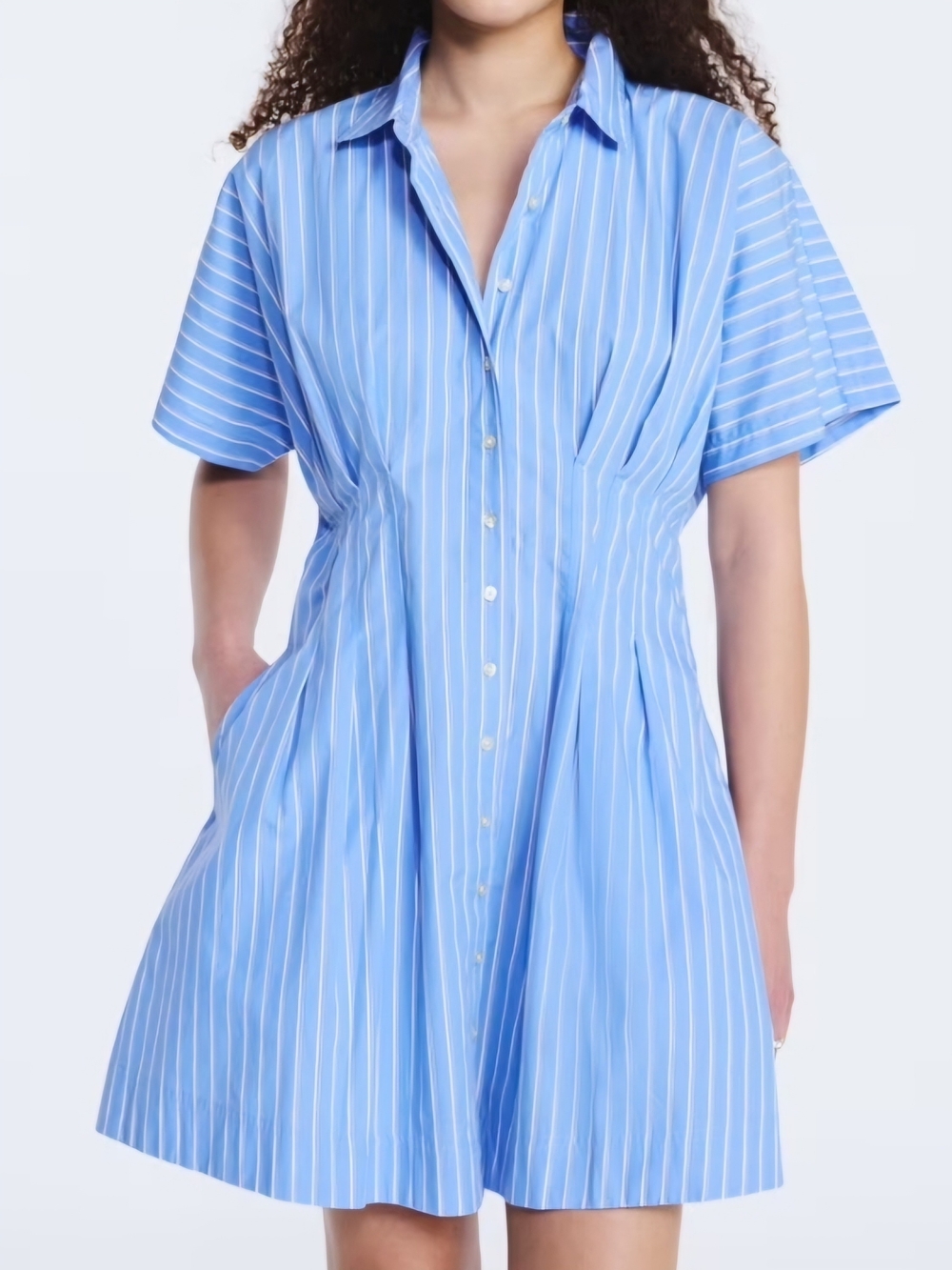 Blue Pinstripe Shirt Mini Dress